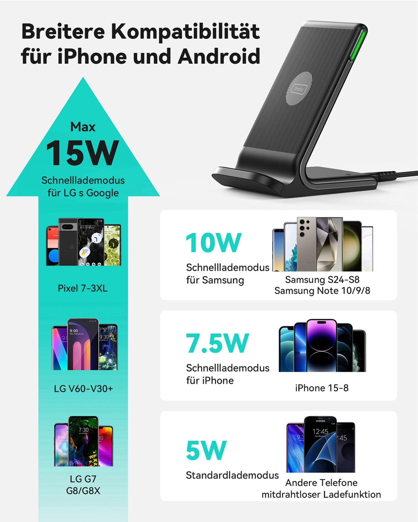 Wireless Charger Stand 15W – Qi Schnellladegerät